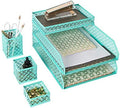 BLU MONACO | Aqua Desk Organizer Set for Women 6 Piece | Mail Sorter Organizer Countertop with Letter Sorter for Desk | Standing File Organizer with Mesh Pen Holders by Blu_Monaco
