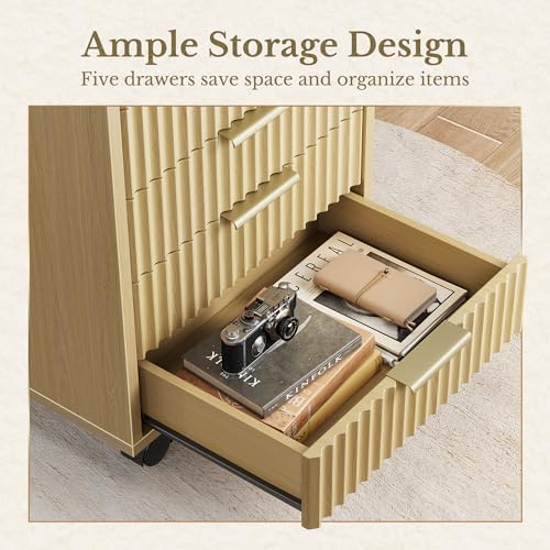 7 Drawer File Cabinet with Wheels for Home Office, Natural Walnut - Image 4