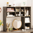 Tangkula Desktop Bookshelf, 37" Countertop Storage Hutch with 7 Cubes & 3 Adjustable Shelves, 3-Tier Desk Display Rack Organizer, Multipurpose Wood Desktop Hutch for Dorm Home Office (Grey) - Image 4