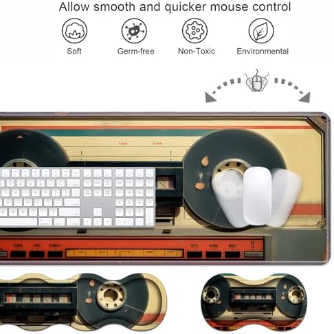 Ergonomic Keyboard Wrist Rest & Mouse Pad Wrist Rest Set, Large XXL Gaming Desk Mat 31.5"x 11.8" with Memory Foam, Easy Typing Pain Relief for Office & Home, Retro Tape Recorder - Image 4