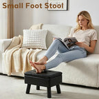 Storage Ottoman, Small Foot Stool Ottoman with Storage, Faux Leather Foot Rest with Wood Legs, Footstool for Living Room, Bedroom, Entryway, Black - Image 6
