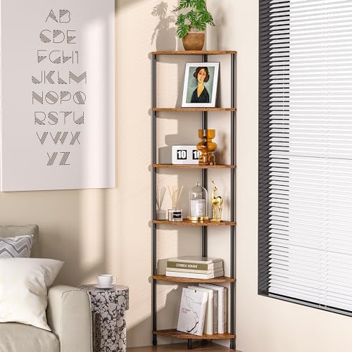 6 Tier Corner Plant Stand Shelf, 54.4", Rustic Brown - Image 3