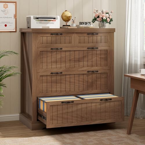 SEDETA Farmhouse File Cabinet for Home Office, 5 Drawer File Cabinet, Wood Office File Cabinets for Letter/Legal/A4 Size, File Cabinets with Printer Stand for Study Room, Living Room, Brown by SEDETA