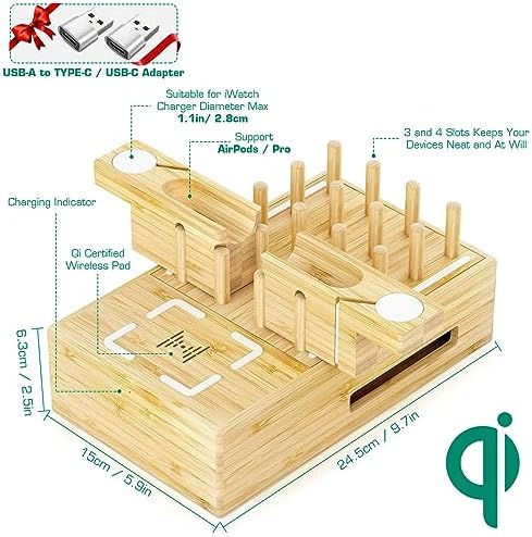 Bamboo Wireless Charging Station for Multiple Devices,Wood Charging Station - Image 2