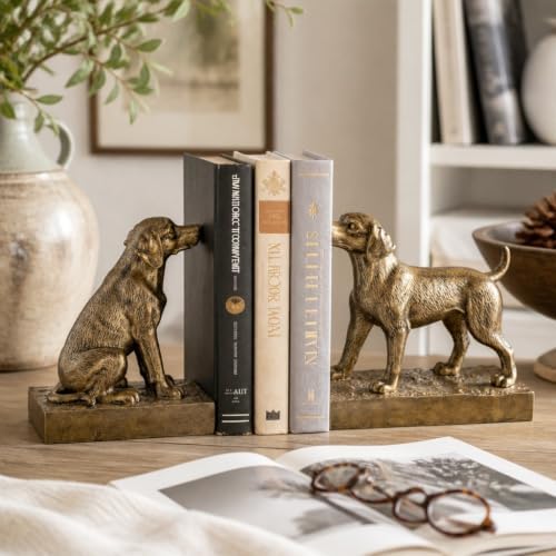 Decorative Bookends for Shelves, Labrador Dog Book Ends for Heavy Books, Lab Dog Statues Bookends for Heavy Books with Anti-Slip Base Book Holders for Home Office Decor (Gold) - Image 2