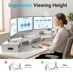 BONTEC Triple Monitor Stand Riser with Smartphone Holder, White - Image 2