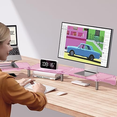 Pink Acrylic Dual Monitor Stand Riser，Adjustable Length Angle for 2Monitors - Image 3