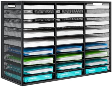 Mail Sorter Adjustable Countertop Heavy Duty Literature Organizer Student Mailbox for Classroom Desktop Bill Paper Holder Rack for Office Home School, 27 Compartments, Black by PAG-Mass
