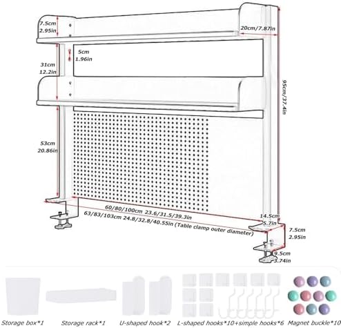 Clamp On Desk Organizer Shelf,White Desk Extender Pegboard Workstation,Computer Desk Accessories for Office, Privacy Panel for Gaming Desk,23.6/31.4/39.3in Desktop Shelving (white, 80cm/31.4in) - Image 3