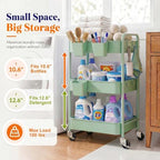 3 Tier Rolling Storage Cart Metal with Wheels,Sage Green Diaper Caddy Carts - Image 6
