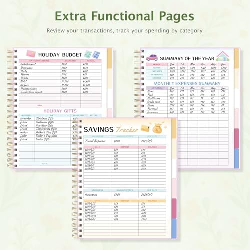 Ospelelf Budget Planner and Monthly Bill Organizer, Spiral Bindding Money Expense Tracker with Pockets & Stickers, 9" X 11" Large Pages for Spacious Writing, Original Fun Colorful Design, 12 Month Financial Notebook Green Floral - Image 6