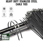 Cable Tie Gun Kit, 200 Black 304 Stainless Steel Ties, 11.8 Inch - Image 4