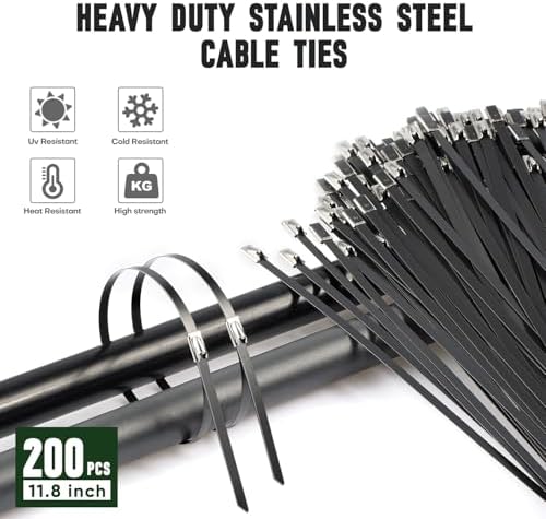 Cable Tie Gun Kit, 200 Black 304 Stainless Steel Ties, 11.8 Inch - Image 4