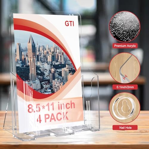 GTI Acrylic Brochure Holder 8.5 x 11 inch, 4 Packs Brochure Display Stand for 4’’ Trifold Pages, Clear Flyer Display Holder for Magazine, Pamphlet, Booklets, Menu,Journals - Image 2
