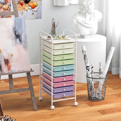GIANTEX 10 Drawer Storage Cart, Rolling Craft Cart w/Metal Tabletop - Image 7