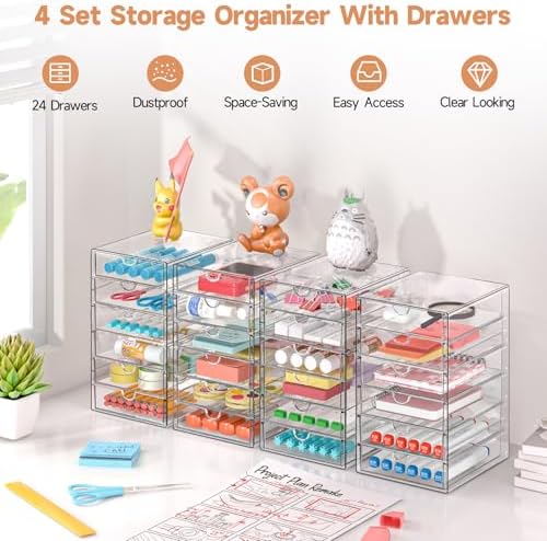 DOMNIU Acrylic Makeup Drawer Storage Organizer with 24 Drawers, 4 Set - Image 6
