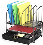 Deco Brothers Mesh Desk Organizer with Double Tray, 5 Upright Sections and Sliding Drawer, Black by DecoBrothers