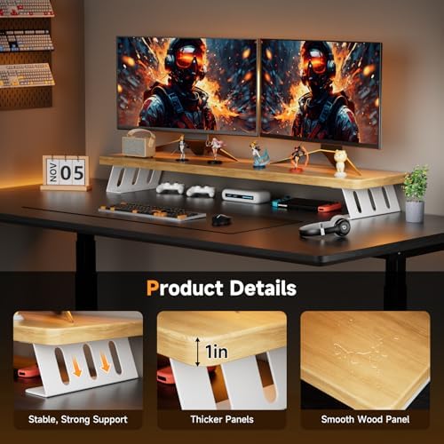 Dual Monitor Stand Riser, 39 Inch Large Wood Monitor Stands for 2 Monitors - Image 2