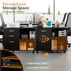 VINGLI 3 Drawer Wood Lateral File Cabinet with Adjustable Shelves & Locking Wheels, Printer Stand with Drawers for Letter Size Files, Sturdy Black File Cabinets for Home Office, Study & Business - Image 5