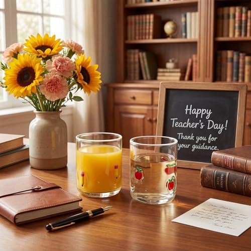 SiliFine 2 PCS Pencil & Apple Icon Juice Glasses - Image 6