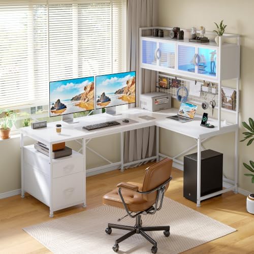 DurayLoly 67" L Shaped Gaming Desk for Dual Monitor, White - Image 2