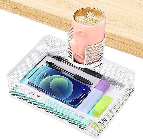 ROSYLINE Rotary Under Desk Storage Organizer with Cup Holder & Drawer Tray by ROSYLINE