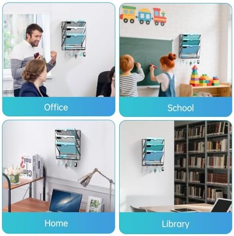 4-Tier Wall File Organizer and Mail Organizer with 5 Hooks, 2 Pack - Image 7