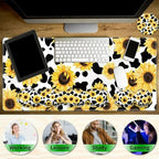 Gaming Mouse Pad Wrist Support & Desk Mat(35.4" x 15.7") & Keyboard Wrist Rest & Coasters CGFGHHUY 4 Pcs Set with Memory Foam Ergonomic Easy Typing Pain Relief - Cow Print Sunflowers - Image 5