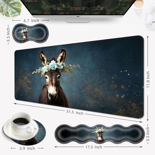 Desk Mat, Mouse Pad with Wrist Rest, 4-in-1 Large Mouse Pads for Desk, Ergonomic Mouse Pad and Keyboard Wrist Rest Gaming Keyboard Mat for Office,Donkey with Flower Crown - Image 6
