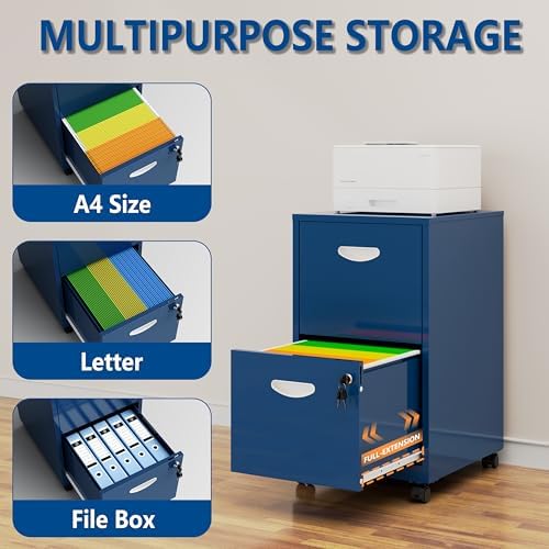 Polup 2 Drawer Rolling File Cabinet with Lock for Home Office - Image 4