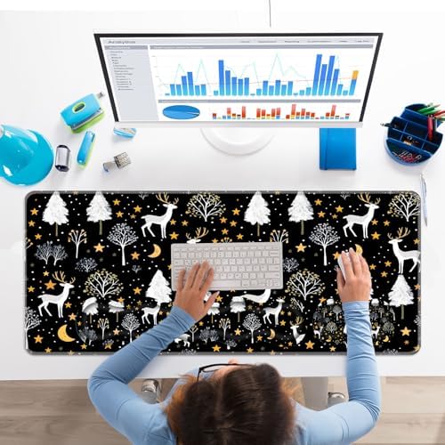 Keyboard Wrist Rest Set,Memory Foam Wrist Support Mouse Pad,31.5"x11.8" Desk Mat for Comfortable Typing & Pain Relief,Non-Slip Base for Office & Home Use - Cute Training Deer and Trees - Image 7