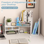 X-cosrack Adjustable Desk Shelves for Storage, Desktop Bookshelf with 3 Drawers, White Wood Desk Shelf for Top of Desk, Corner Desktop Organizer for Women Office - Image 4