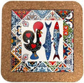 Azulejo Ethnic Portugese Ceramic Tiles - Cork Trivets - Perfect Souvenir & Gift from Portugal (7.8 Inch - 20cm) (2 Sardine & Rooster) by GOLDTON