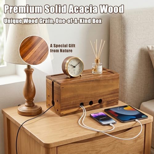 Extra Large Acacia Wood Cable Management Box, Pet Child Safe Cord Hider - Image 7