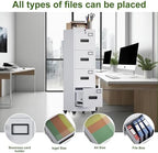 Aobabo 4 Drawer Metal File Cabinet with Lock and Wheels, White - Image 6