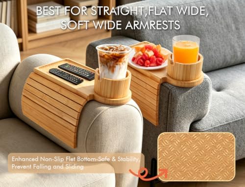 GHKINMAL 2 Packs Couch Armrest Table with Cup Holder,Fits Arms 6.3" Over - Image 2
