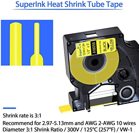 USUPERINK 10 Pack Compatible Labels Tape Replacement for DYMO 18056 12mm 1/2" x 5ft Black on Yellow Heat Shrink Tube Labels for Cables Use with Rhino 3000 4200 5200 5000 6000 Industrial Label Maker - Image 2