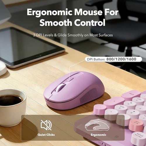 Wireless Keyboard Mouse Combo, Purple, Round Keycaps, Magnetic Wrist Rest - Image 6