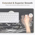 Large Mouse Pad, Keyboard Wrist Rest Set, Ergonomic Mouse Pad with Wrist Support, Desk Mat with Stitched Edges + Coaster, Extended Desk Pad Waterproof Desk Mat for Home Office Game I Moon and Valley - Image 2