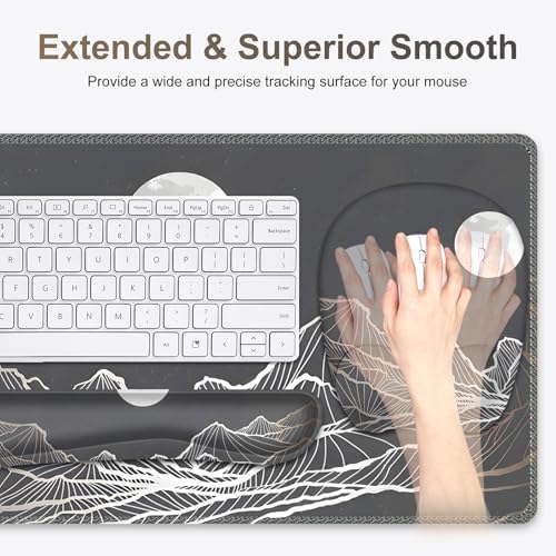 Large Mouse Pad, Keyboard Wrist Rest Set, Ergonomic Mouse Pad with Wrist Support, Desk Mat with Stitched Edges + Coaster, Extended Desk Pad Waterproof Desk Mat for Home Office Game I Moon and Valley - Image 2