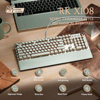 RK ROYAL KLUDGE X108 Typewriter Style Mechanical Keyboard, Wired Gaming Keyboard 108 Keys RGB Backlit Sidelight, Detachable Wrist Rest, Volume Knob, Retro Round Keycaps Blue Switches - Green - Image 2