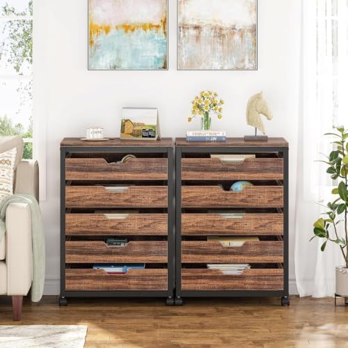 Tribesigns 5-Drawer File Cabinet Set of 2, Wood Mobile Storage Drawer - Image 3