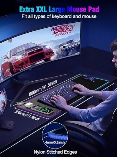 Mouse Pad with Magnetic Wireless Charging, Large Desk Pad Protector, RGB Black Desk Mat with 15W Fast Charger, Non-Slip Waterproof Mousepad for Office Home Gaming - Image 5