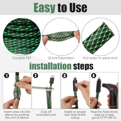 Tatuo 151 ft Braided Cable Sleeve Expandable Wire Sheathing(Green, Black) - Image 3