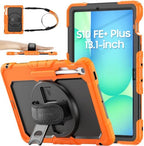 SEYMAC stock Case for Samsung Galaxy Tab S10 FE+ Plus 5G Tablet Case 13.1'' Protective with Screen Protector, Pen Holder, 360 Rotate Stand, Hand Strap, Shoulder Strap, Orange1 by SEYMACstock