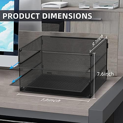 DALTACK 3 Tier Letter Tray Paper Organizer with Sliding Trays Black 2 Pack - Image 4