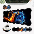 Desk Mat, Mouse Pad with Wrist Rest, 4-in-1 Large Mouse Pads for Desk, Ergonomic Mouse Pad and Keyboard Wrist Rest Gaming Keyboard Mat for Office,Fire Tiger by EFGWSDER