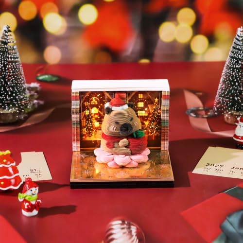2027 3D Paper Carving Desk Calendar With LED Light (Capibara) - Image 4