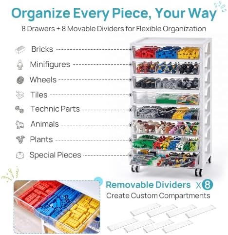 Vtopmart 8 Tier Rolling Cart with Drawers, Clear Plastic - Image 5
