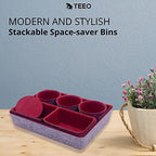 Teeo - Drawer Organizers - Office Supply Organizer - Desktop Drawers - Organizing Containers - Jewelry Tray Makeup Storage Home Dividers Compartment Desk Caddy Cosmetic Bins - Pack of 9, Burgundy - Image 4